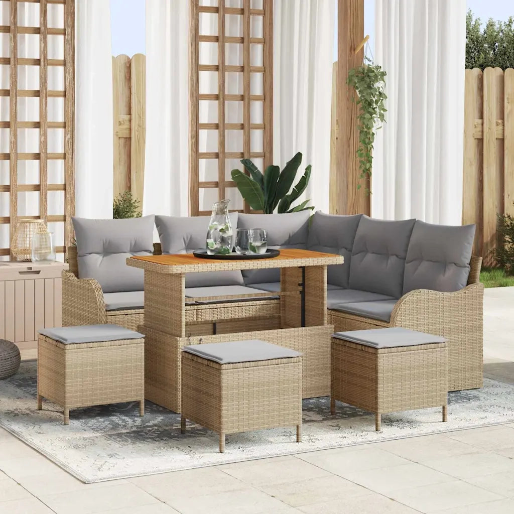 Set Divano da Giardino con cuscino 9 pcs Beige e Grigio Chiaro