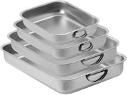 Lasagniera in Acciaio Inossidabile - 4 Pezzi - Tessitura di Miele - Superficie Antiscivolo - Maniglie - 40 x 28 x 6,7 cm