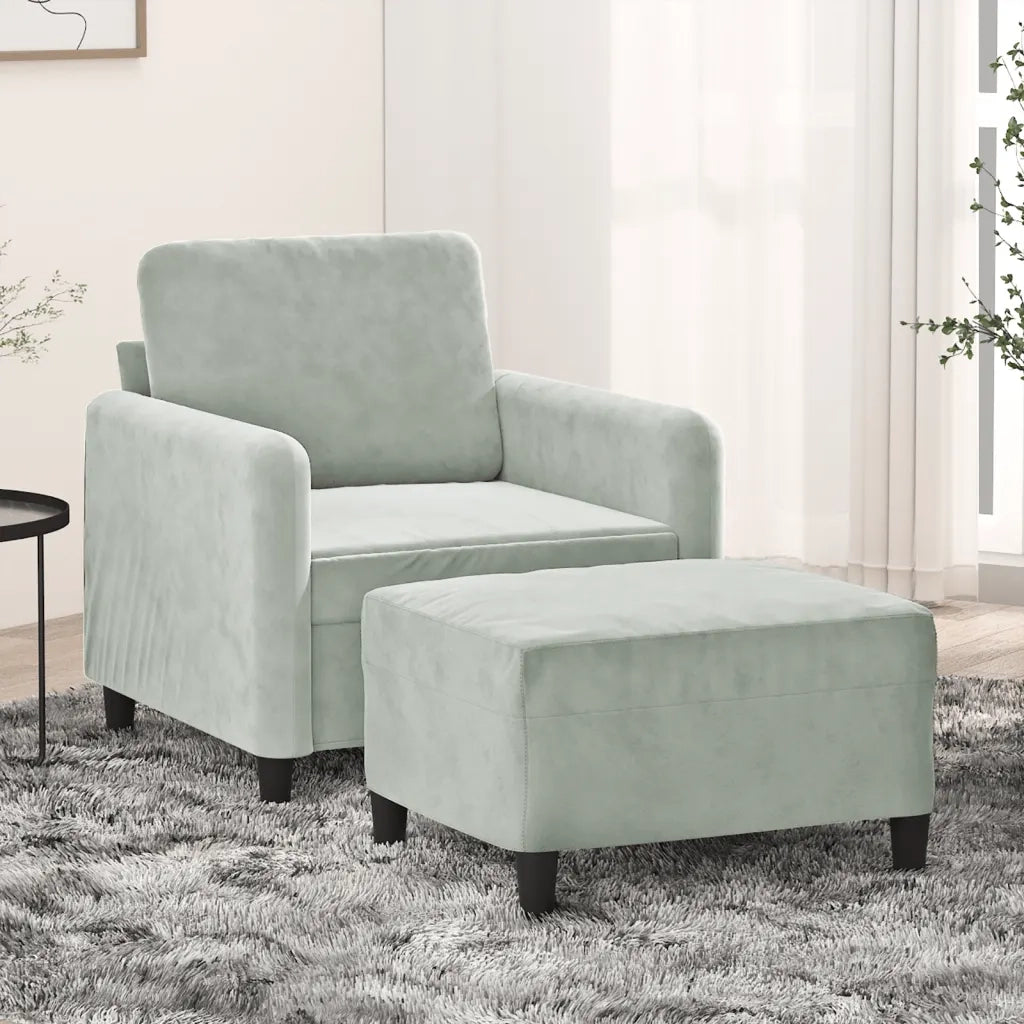 Poltrona | Sedia Relax con Poggiapiedi Grigio Chiaro 60 cm in Velluto