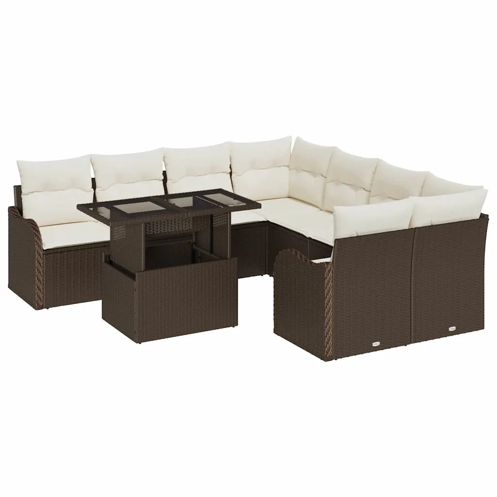 Set Divano da Giardino con cuscino 9 pcs Marrone Poly Rattan 3348434