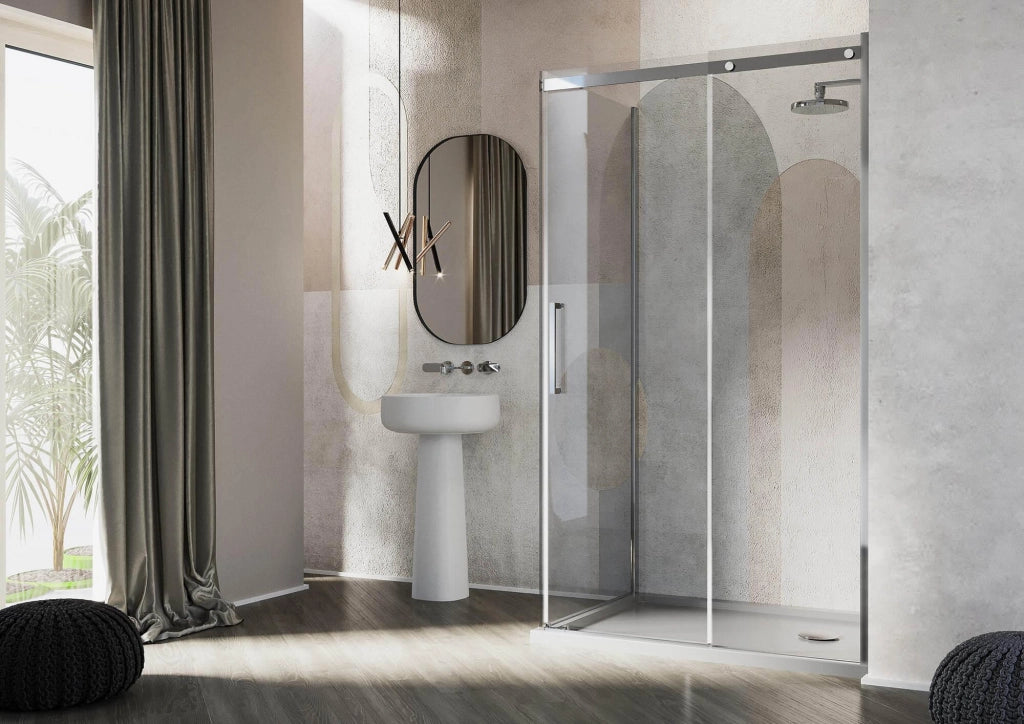 Box Doccia Angolare 90x150 cm 1 Anta Scorrevole in Cristallo Trasparente 8mm H200 Fosterberg Horsens Destro