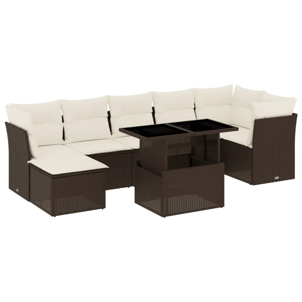 Set Divani da Giardino 8 pz con Cuscini Marrone in Polyrattan 3266753