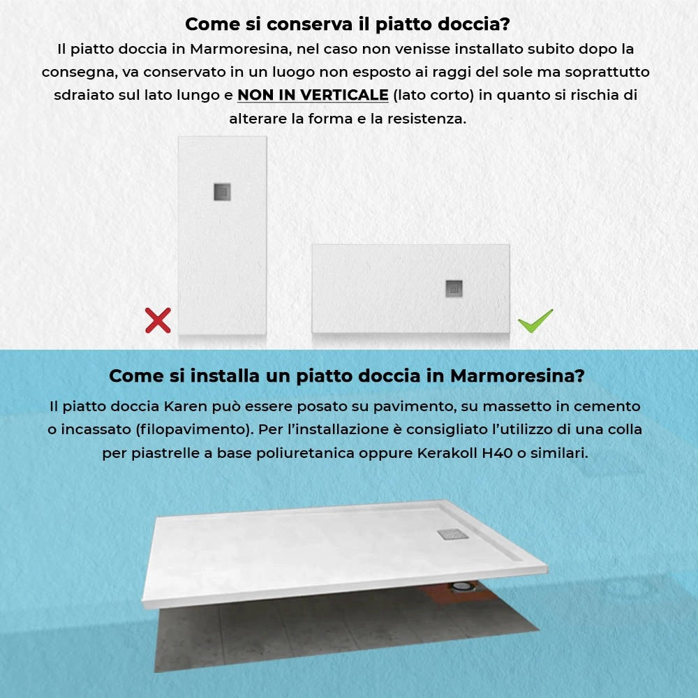 Piatto doccia in resina 80x120 rettangolare Karen bianco pietra