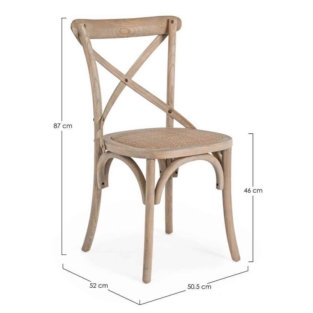 Sedia in Legno di Olmo con Seduta in Rattan Naturale - CROSS