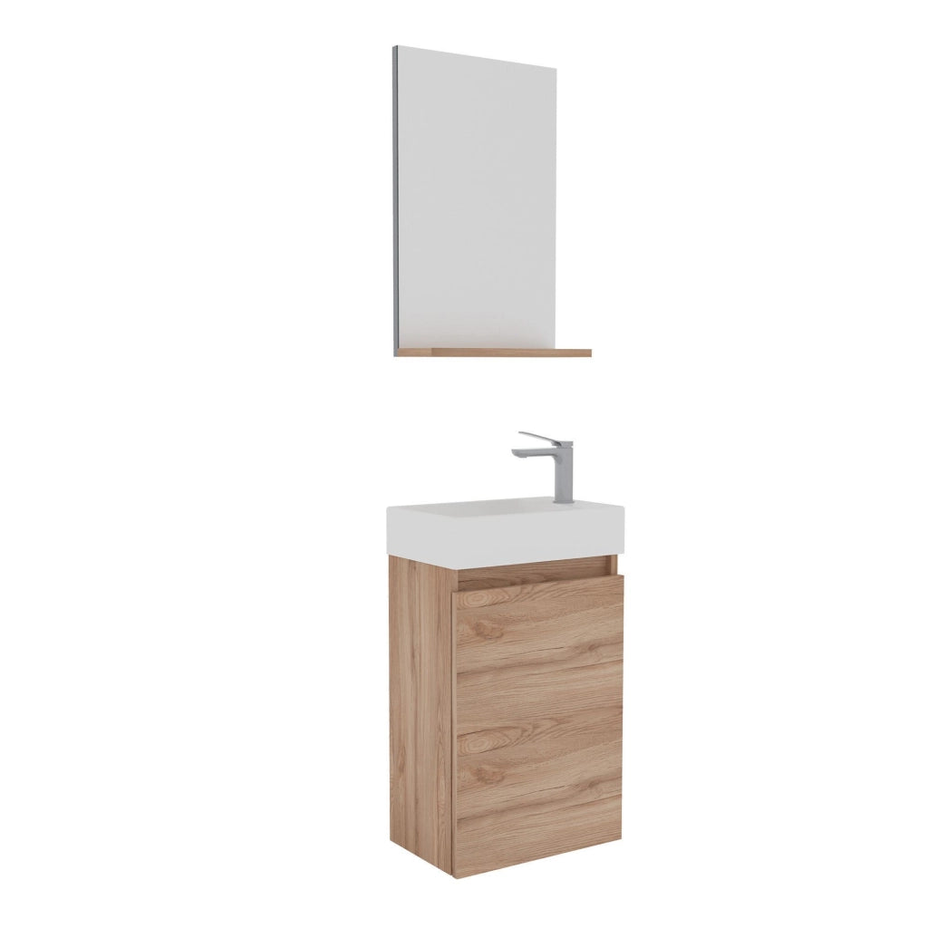 Set mobile lavabo con specchio (2 pezzi) "Conza 45" - 45 x 26 x 75 cm - Rovere