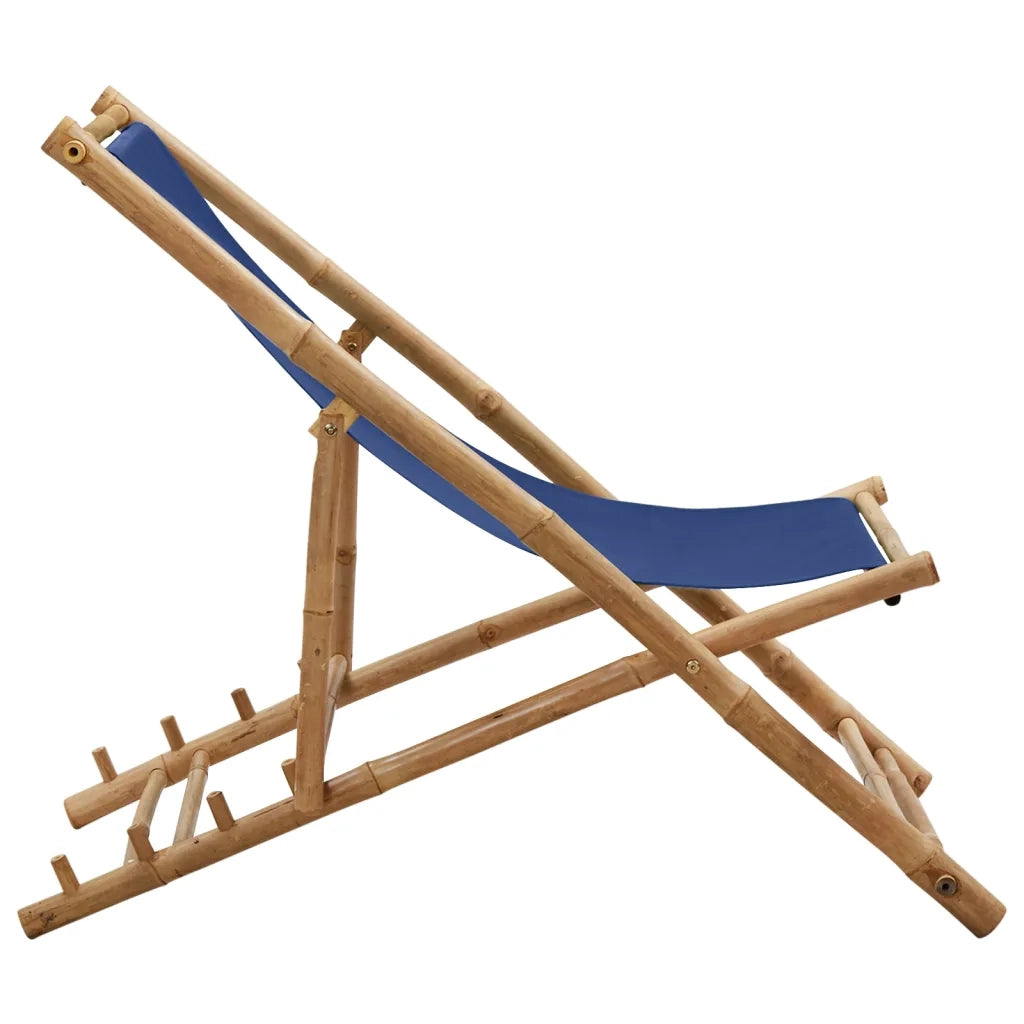 Sedia a Sdraio in Bambù e Tela Blu Marino 313019