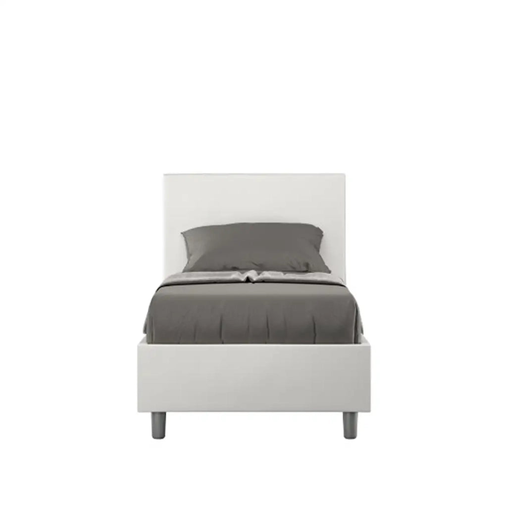 Letto singolo con rete imbottito 80x210 similpelle bianco Adele