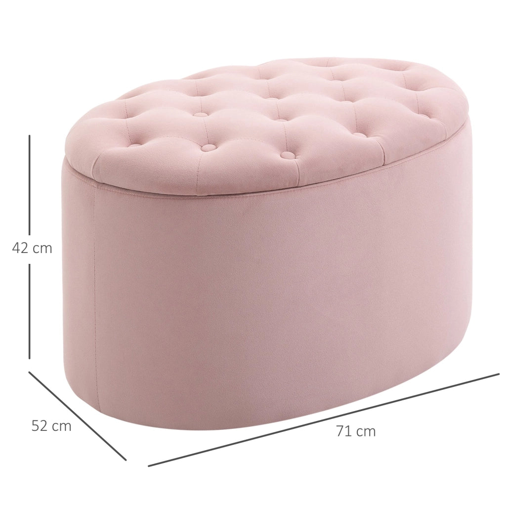 EasyComfort Pouf Contenitore Ovale Imbottito e Trapuntato in Velluto, 71x52x42cm, Rosa