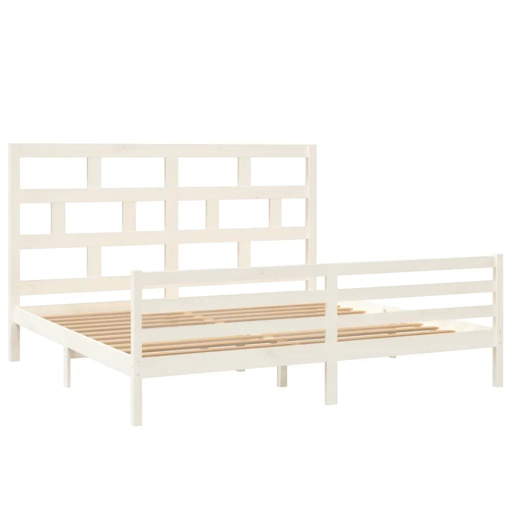Letto matrimoniale | Letto per adulti | Giroletto Bianco in Legno Massello di Pino 200x200 cm