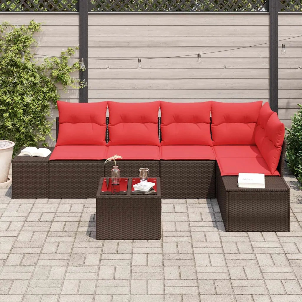 Set Divano da Giardino Marrone e Rosso polyrattan 3355743