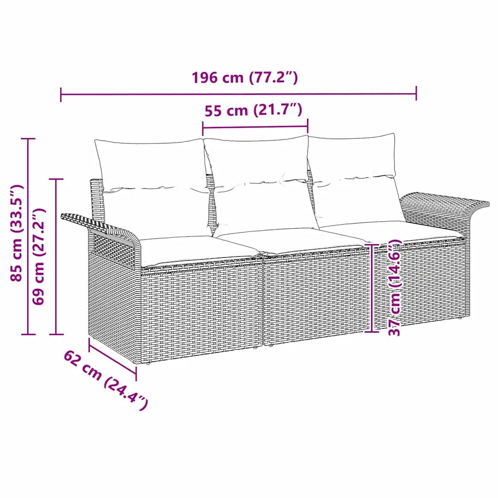 Set di divani con cuscino 3 pcs Nero polyrattan 3345223
