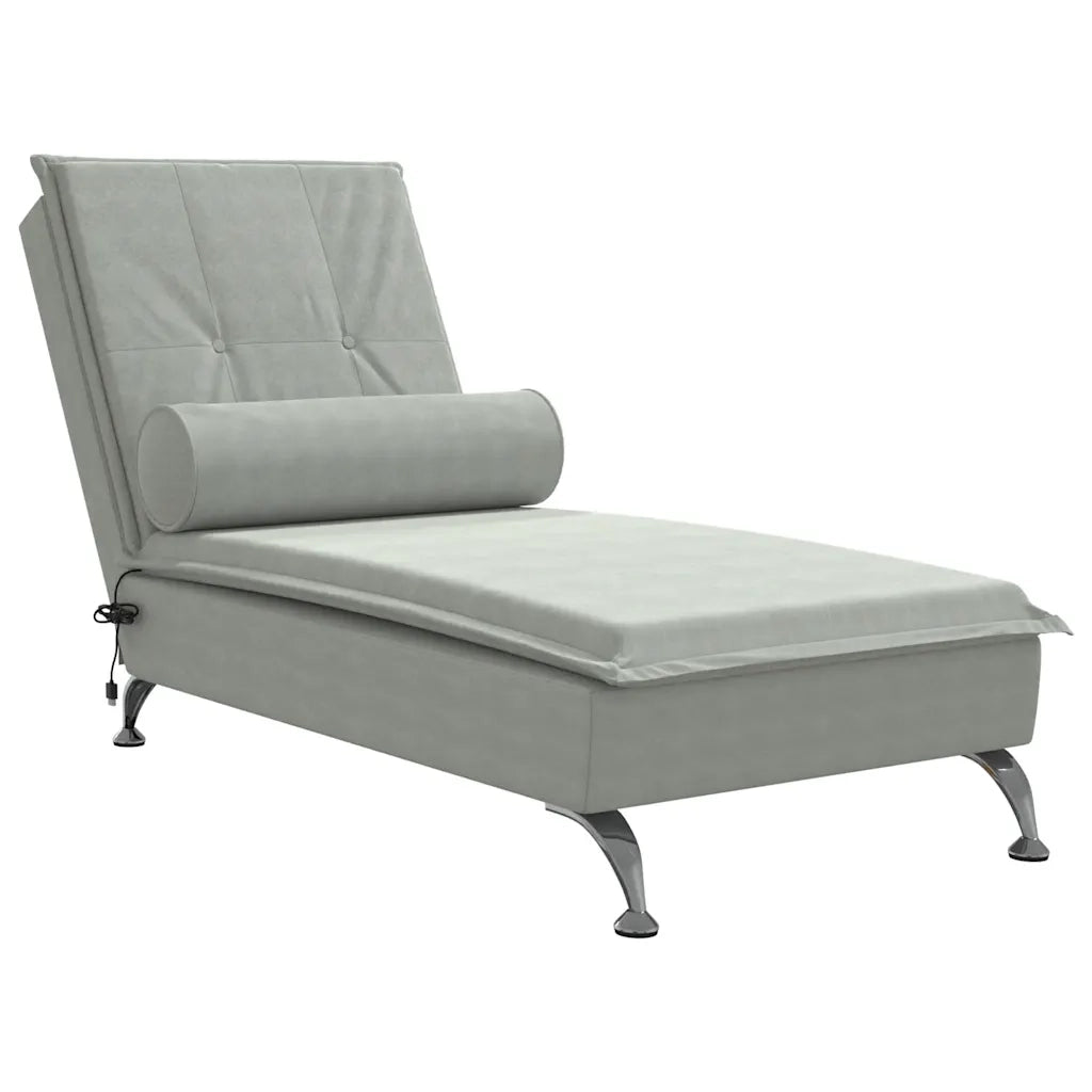 Chaise Longue Massaggi Cuscino a Rullo Grigio Chiaro in Velluto 379450