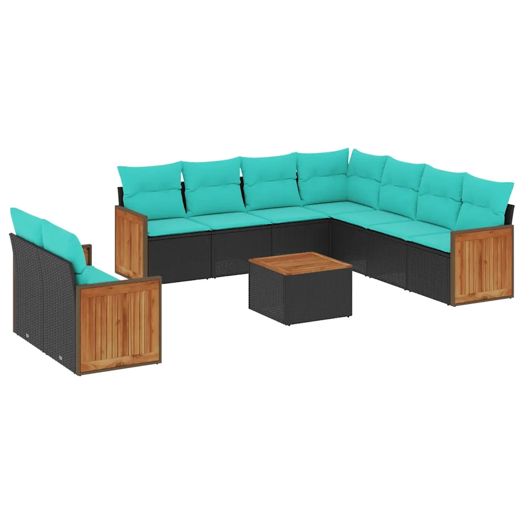 Set Divani da Giardino 10 pz con Cuscini Nero in Polyrattan 3227786