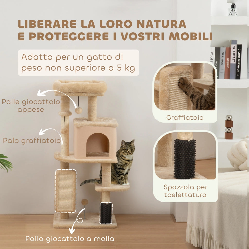 Tiragraffi per Gatti con Casetta e Lettino ¨C Minimal ¨C Beige 104 cm