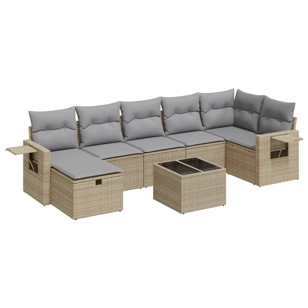 Set Divano da Giardino 8 pz con Cuscini Beige in Polyrattan 3325515