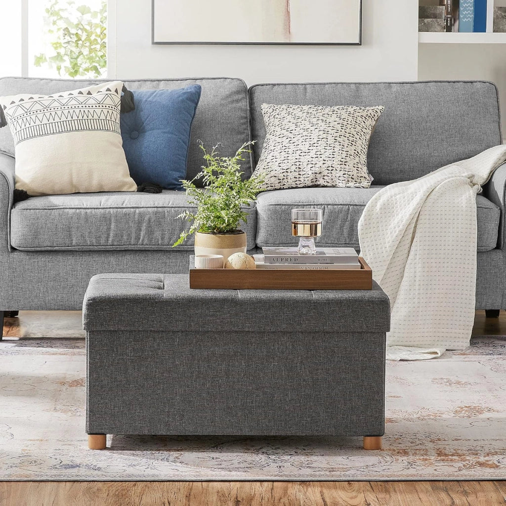 Panca pouf contenitore imbottita in grigio scuro