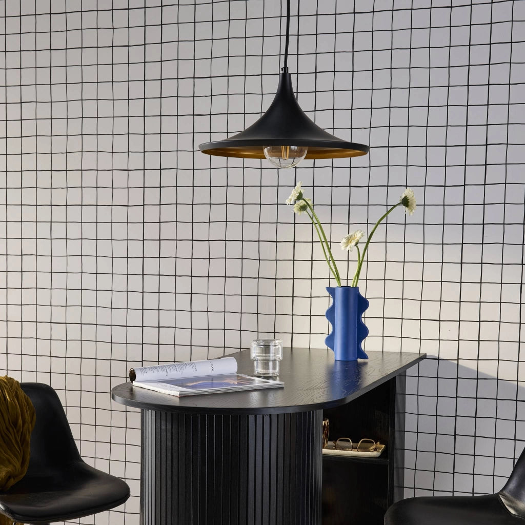 Lampada sospensione interne metallo, 35cm, nero e oro