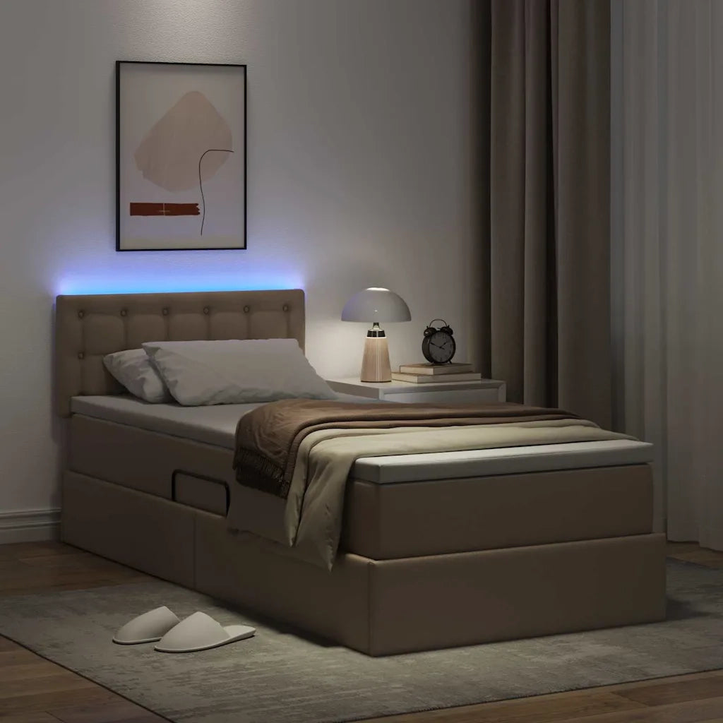 Letto con contenitore e LED con led Cappuccino 90 x 200 cm