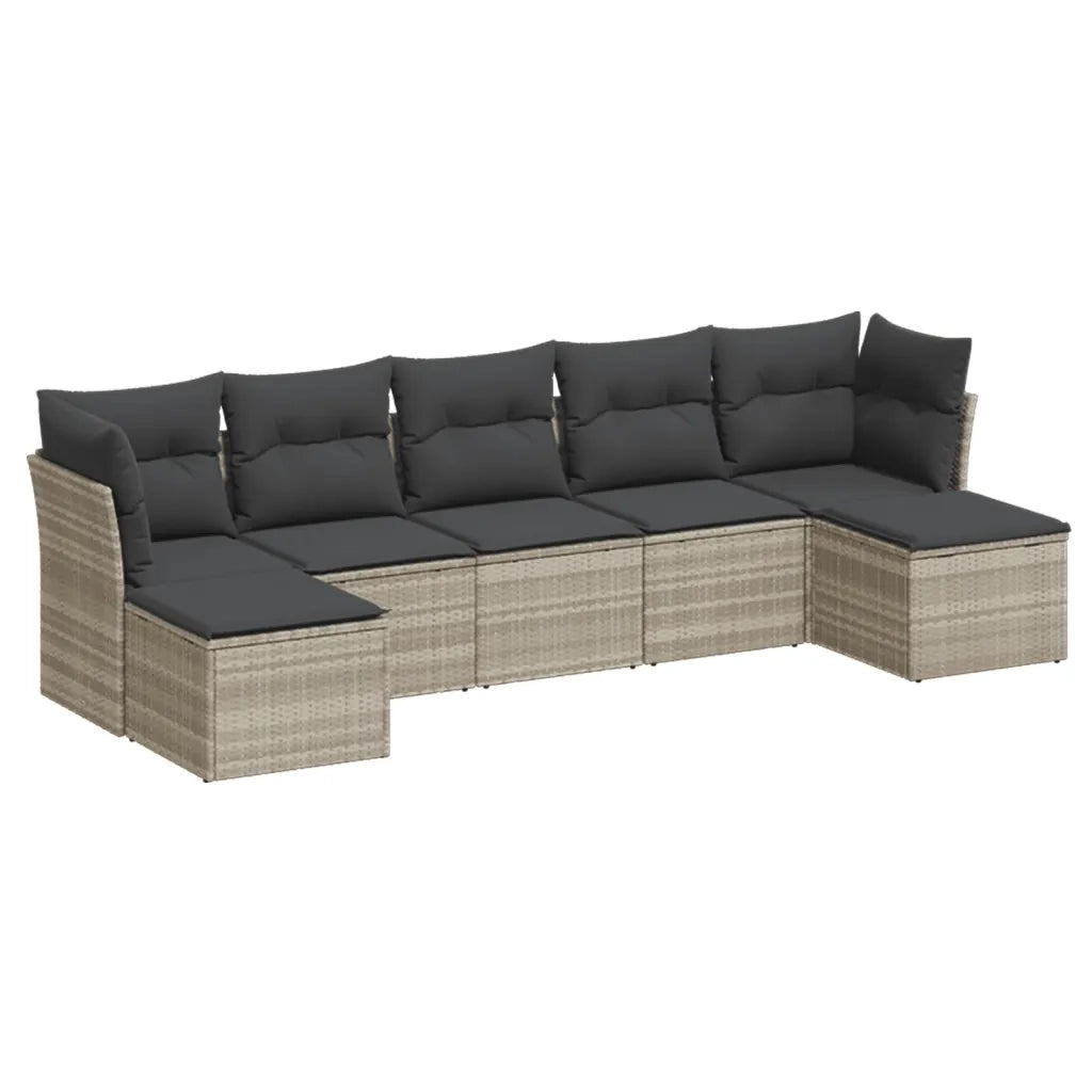Set Divani da Giardino 7pz con Cuscini Grigio Chiaro Polyrattan 3249871