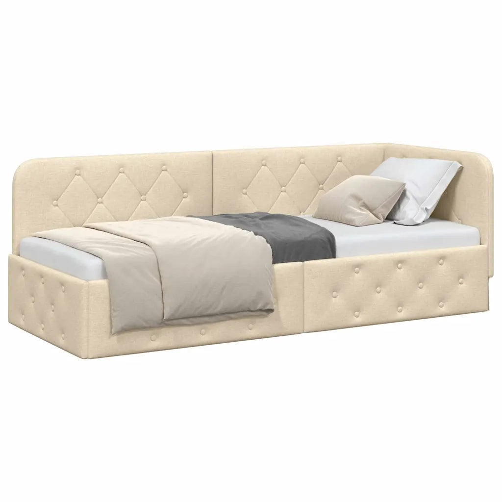 Cornice del letto ad angolo Crema 80 x 200 cm Tessuto