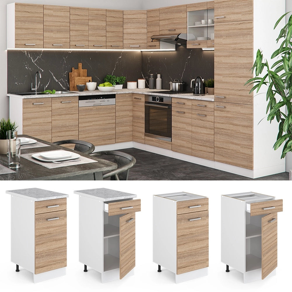 Mobiletto base per cucina R-Line Sonoma/Bianco 40 cm, PL Antracite Vicco