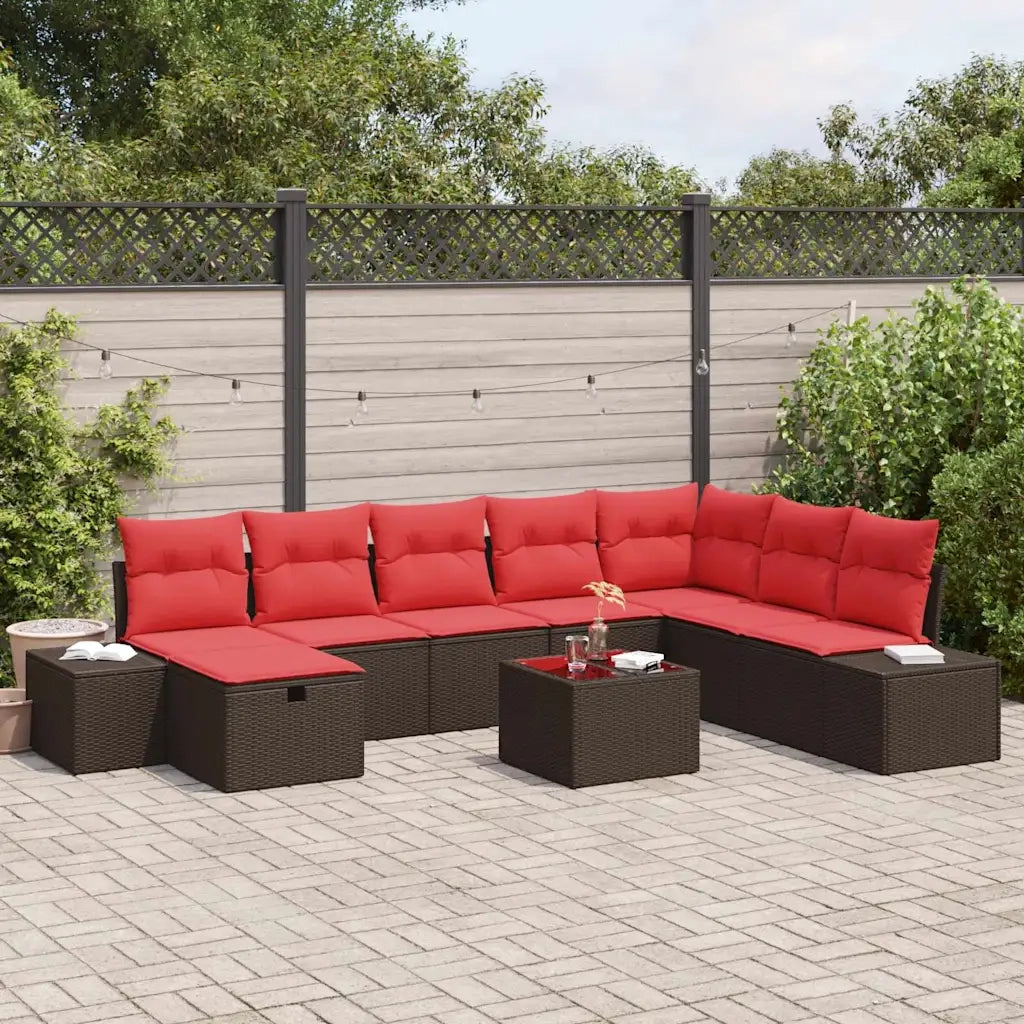 Set Divano da Giardino 9 pz Marrone polyrattan 3360775