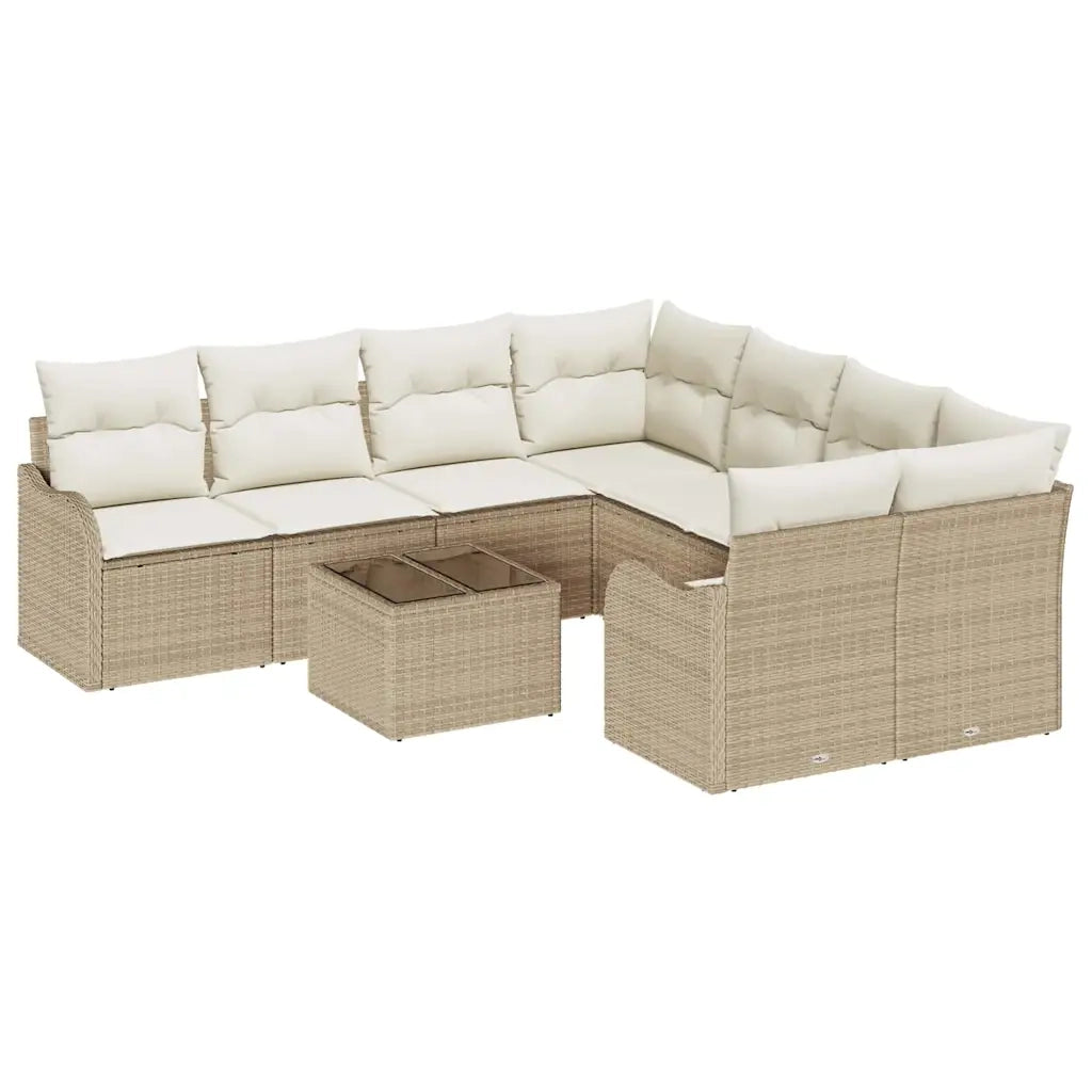 Set Divano da Giardino con cuscino 9 pcs Beige polyrattan