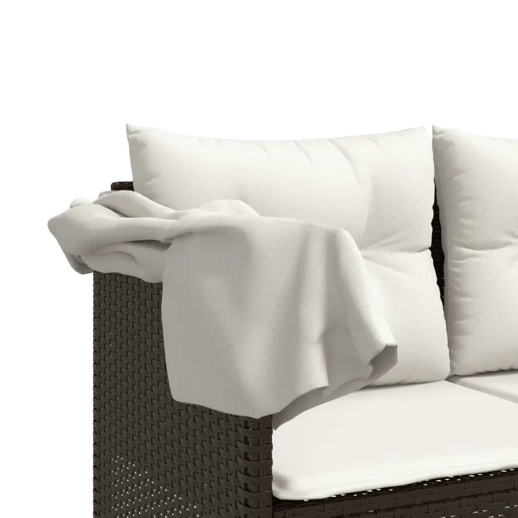 Lettino Prendisole con Baldacchino e Cuscini Marrone Polyrattan 368336