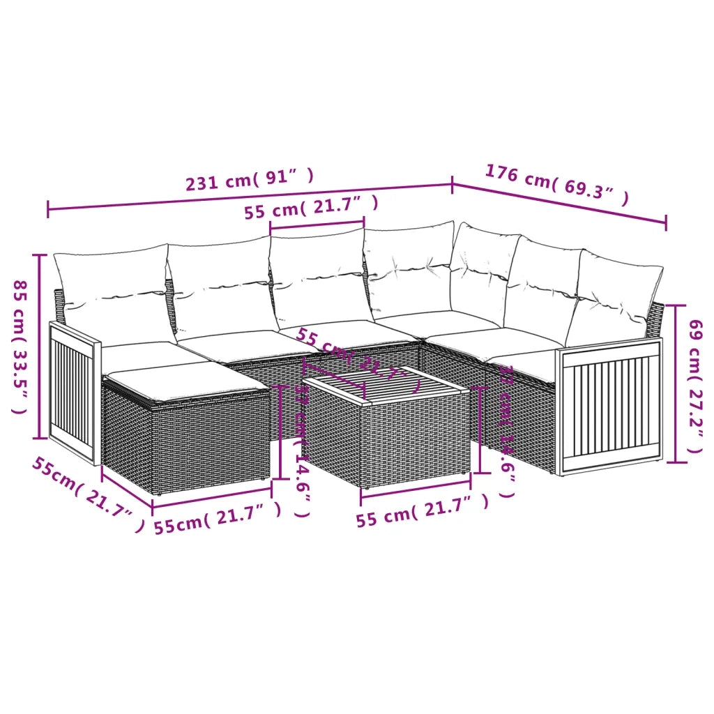Set Divano da Giardino 8 pz con Cuscini Grigio in Polyrattan 3260296
