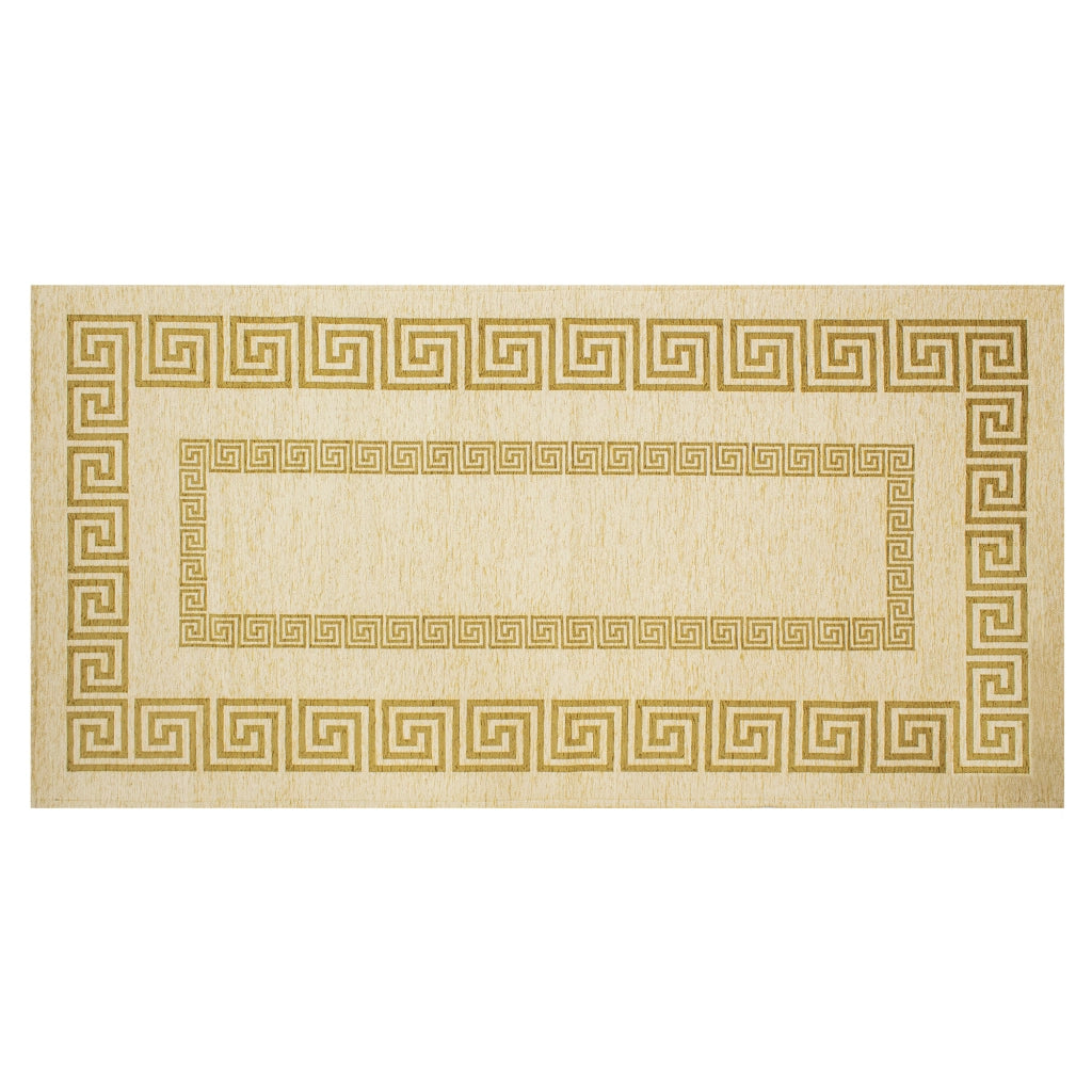 Tappeto Arredo Moderno Morbido in Ciniglia Ingresso Antiscivolo Prodotto Italiano  Soggiorno Camera Salotto Disegni Piazzati Cotone Varie Misure Grande Atena/Champagne - 65x175 cm