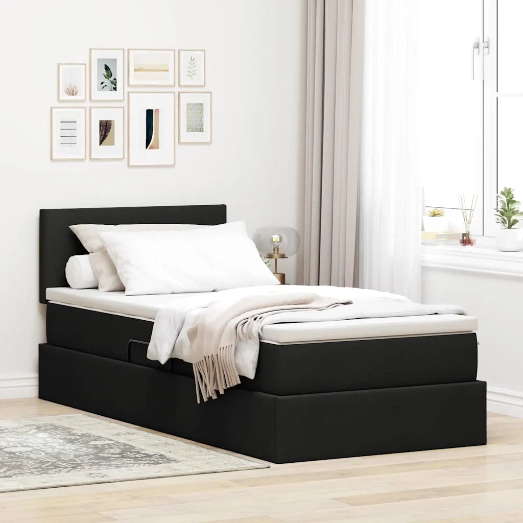 Letto con contenitore e materasso Nero 100 x 200 cm