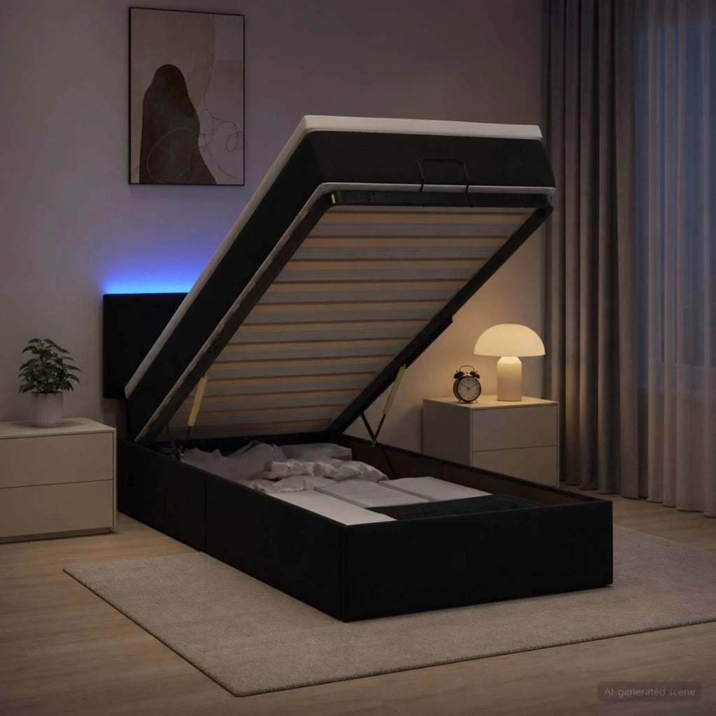Letto Ottomano con Materasso e LED Nero 80 x 200 cm Velluto 3457103