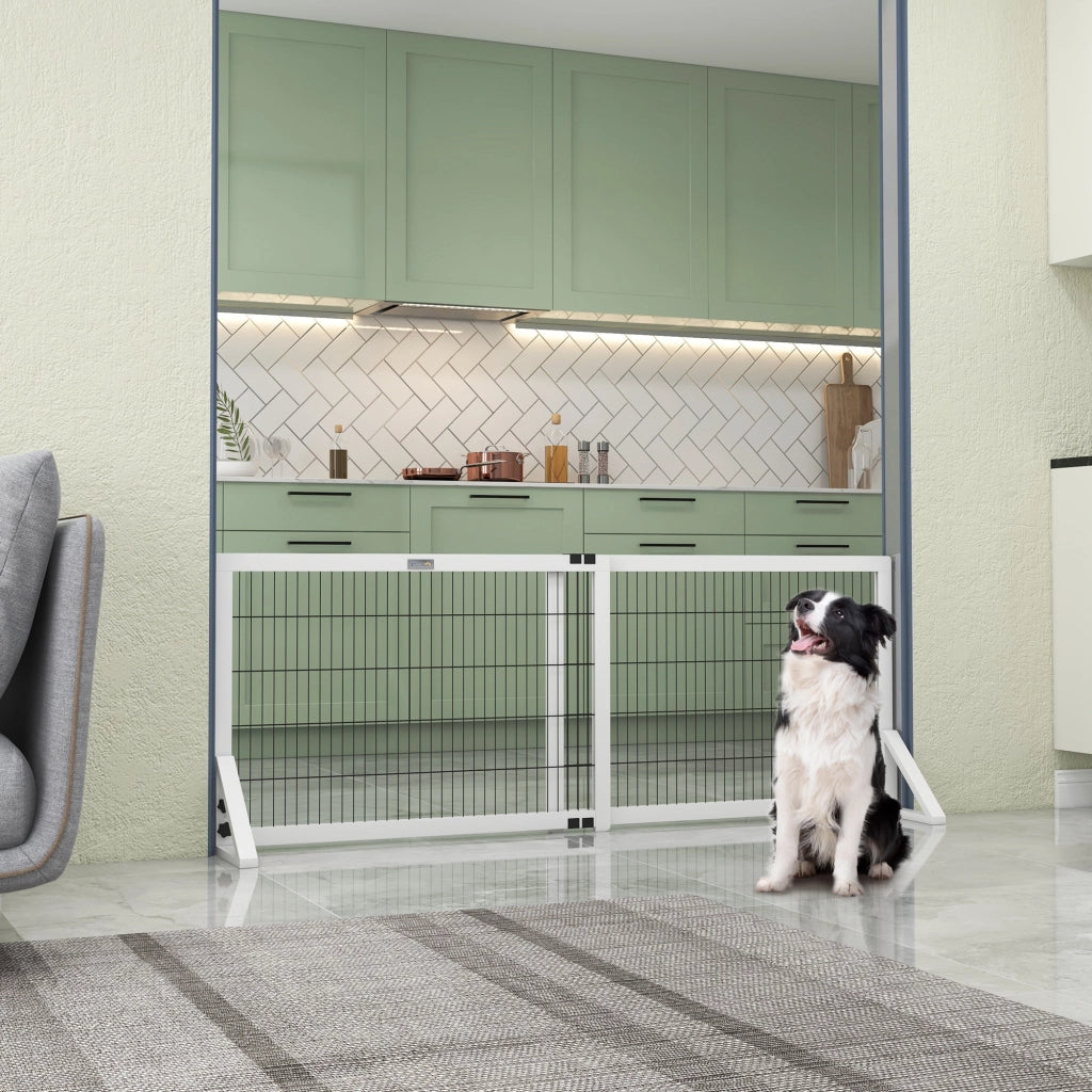 Cancelletto di sicurezza per cani 2 pannelli regolabile 101-181 cm ¨C Xylo ¨C legno acciaio bianco