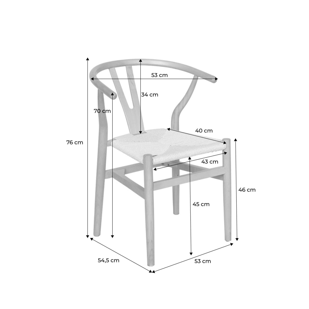 Set 2 sede in legno con seduta in corda, marrone