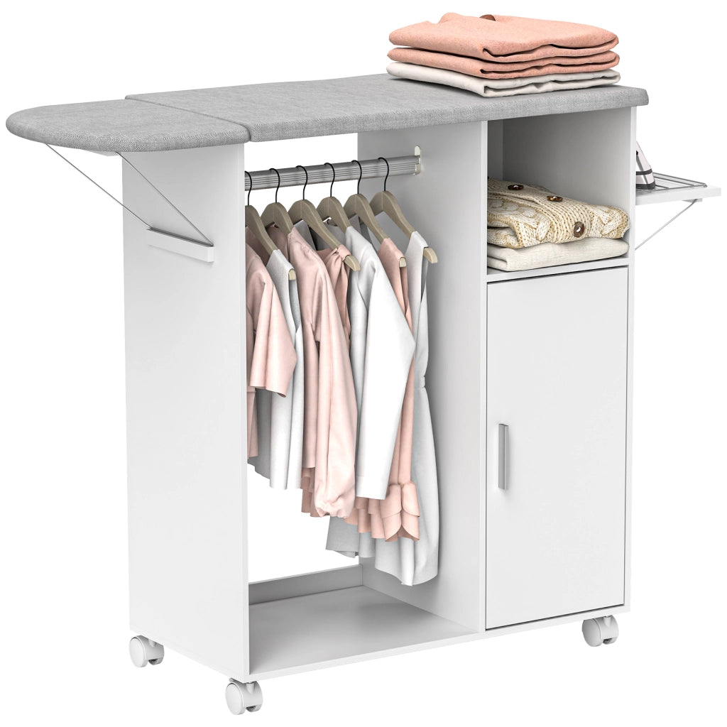 Mobile da stiro con ruote e appendiabiti ¨C Minimal ¨C 127x42,5x99 cm bianco