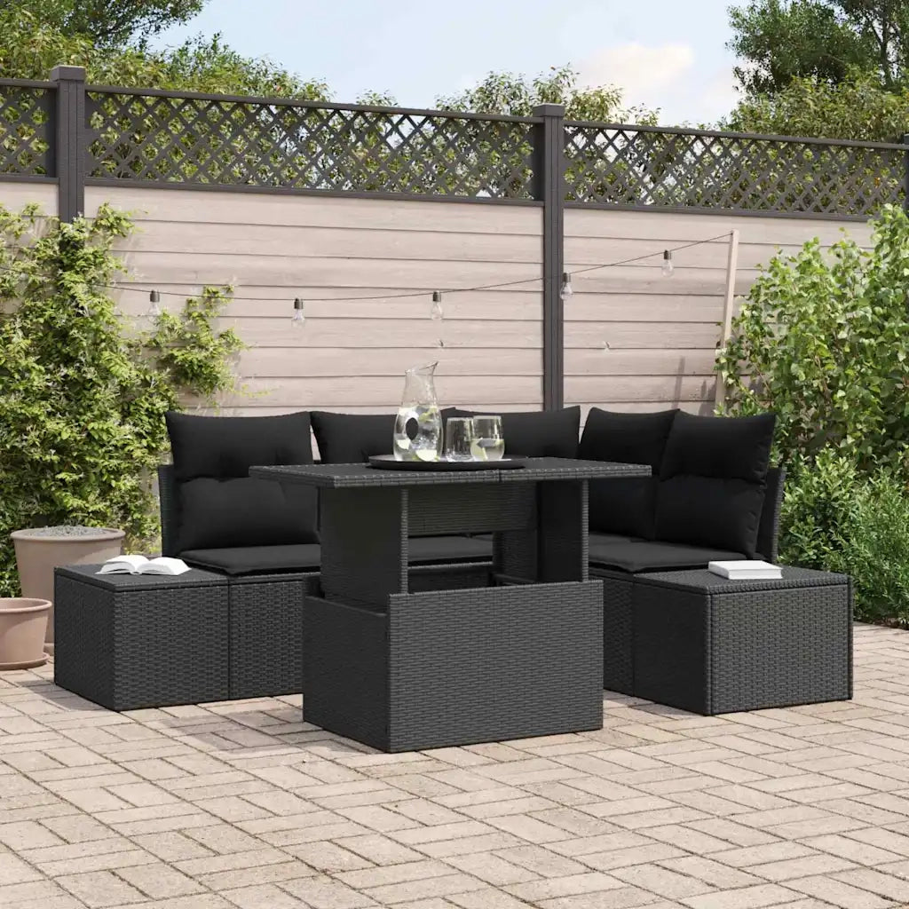 Set Divano da Giardino con cuscino 5 pcs Nero polyrattan 3349179