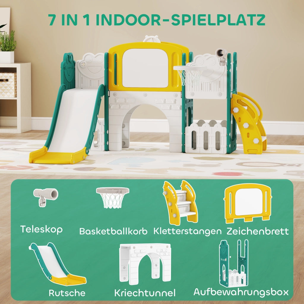 Casetta da gioco 7 in 1 con scivolo ¨C Minimal ¨C Giallo e verde