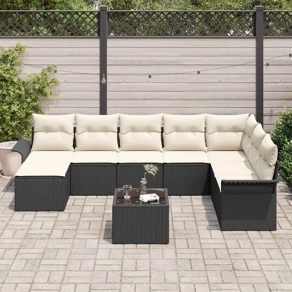 Set Divano da Giardino con cuscino 9 pcs Nero Poly Rattan 3345487