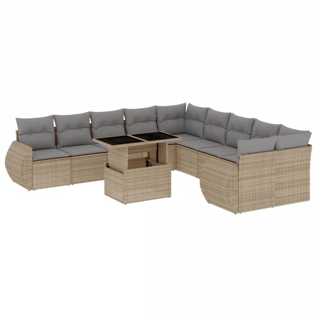 Set Divani da Giardino 11 pz con Cuscini Beige in Polyrattan 3268799