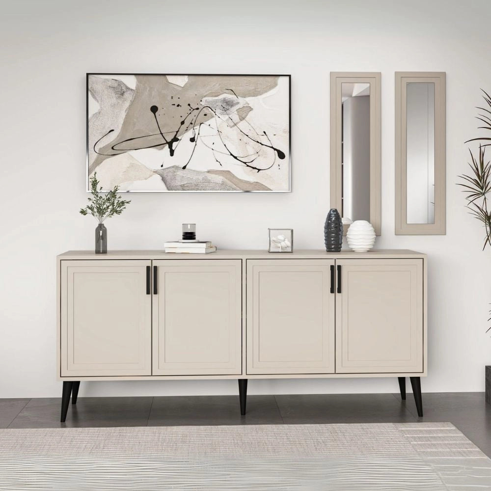 Madia Prime colore cashmere 180x45x80H con due specchi a parete