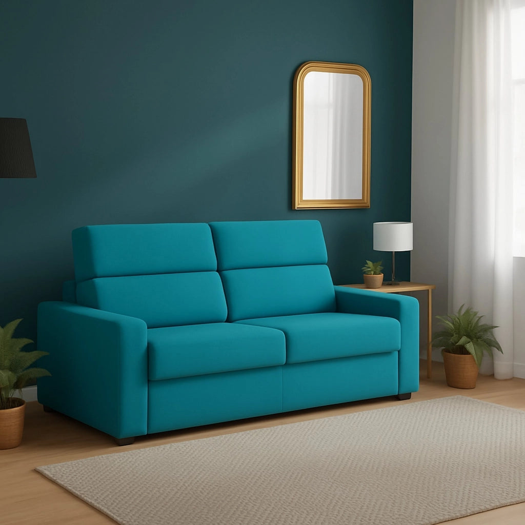 Sonico, Divano Letto 2 Posti Sfoderabile Made in Italy, 200x95 cm Azzurro