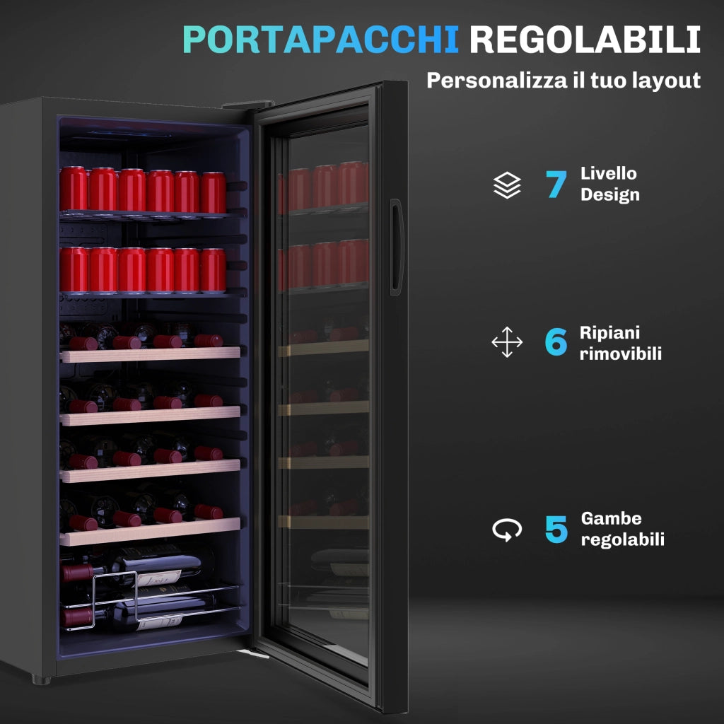 Cantinetta Vino Frigo 92L ¨C Xylo ¨C 20 Bottiglie 50 Lattine Ripiani Regolabili 43x45x94cm Nero