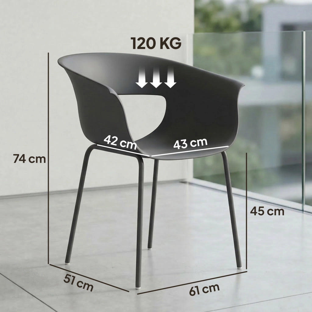 Set di sedie da giardino ¨C Minimal ¨C 4 pezzi ergonomiche con braccioli grigio scuro