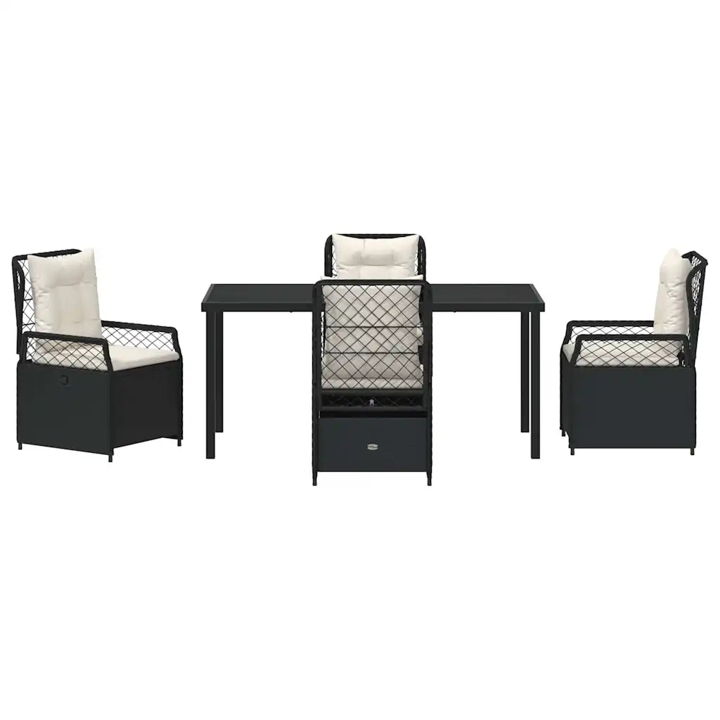 Set da Pranzo per Giardino 5 pcs Nero polyrattan