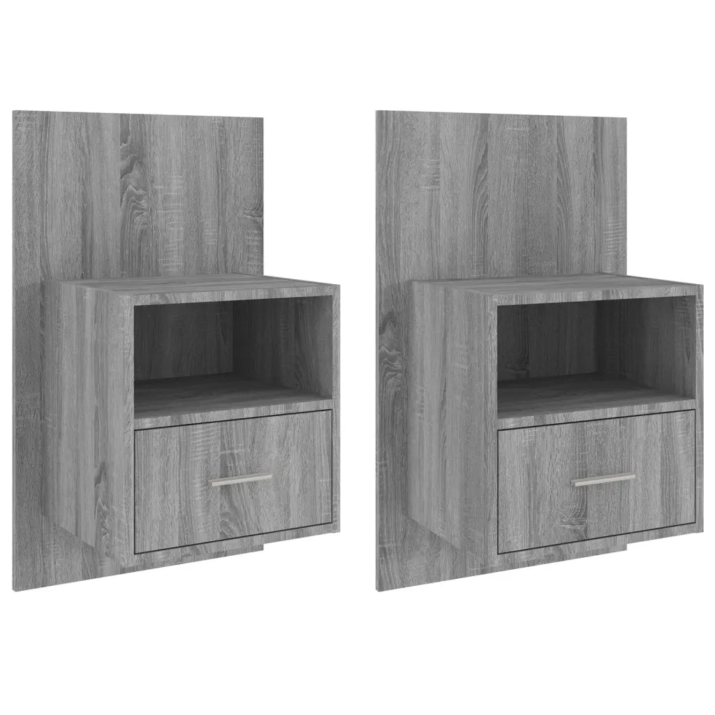 Set di 2 Comodini | Armadio da Notte | Mobiletto da notte a Muro Grigio Sonoma
