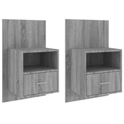 Set di 2 Comodini | Armadio da Notte | Mobiletto da notte a Muro Grigio Sonoma