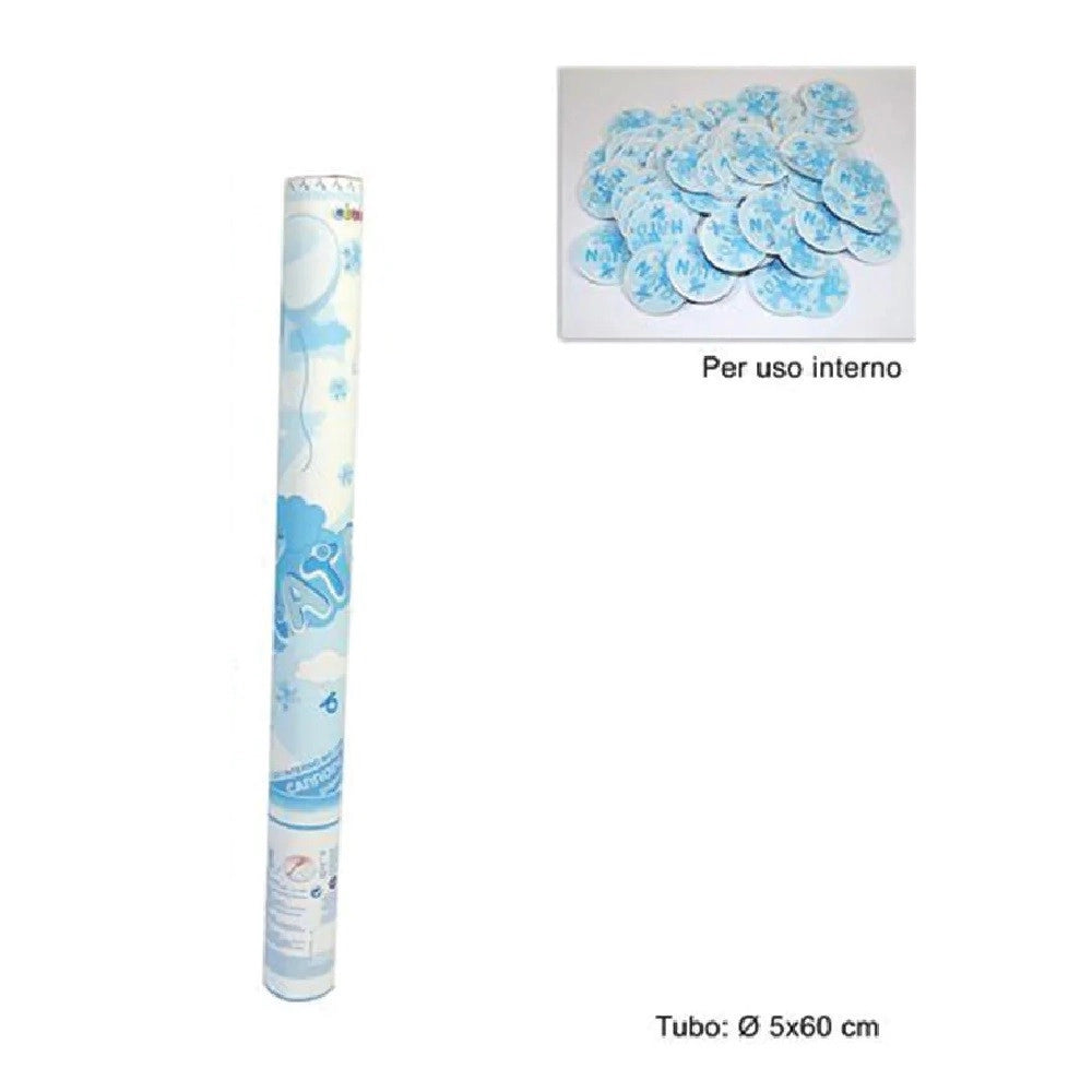 Trade Shop - 2pz Cannone Spara Coriandoli Nascita Bimbo Party è Nato Celesti 60cm Uso Interno -
