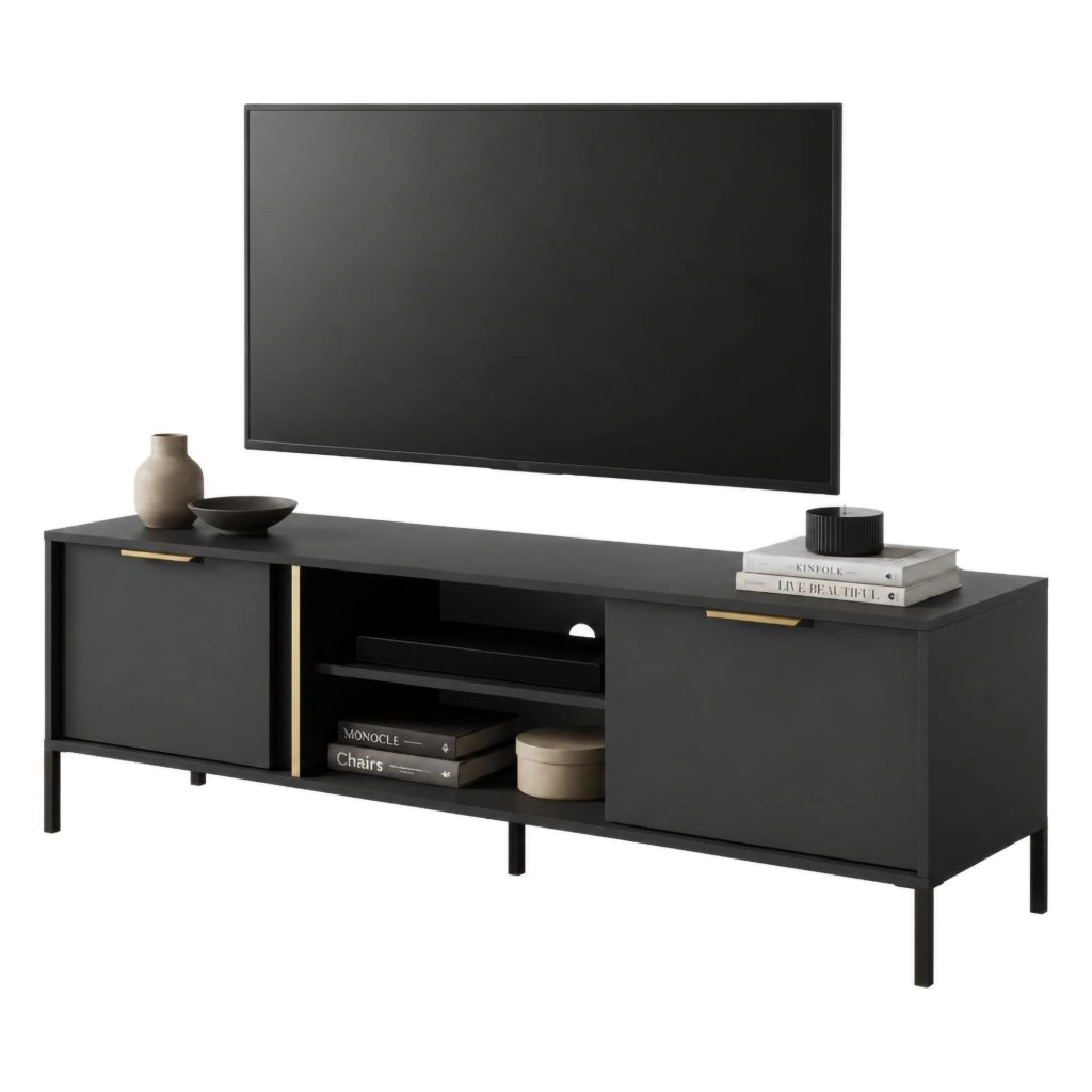 Kaleka, Mobile Porta tv 2 Ripiani, 153x40x53h cm Nero