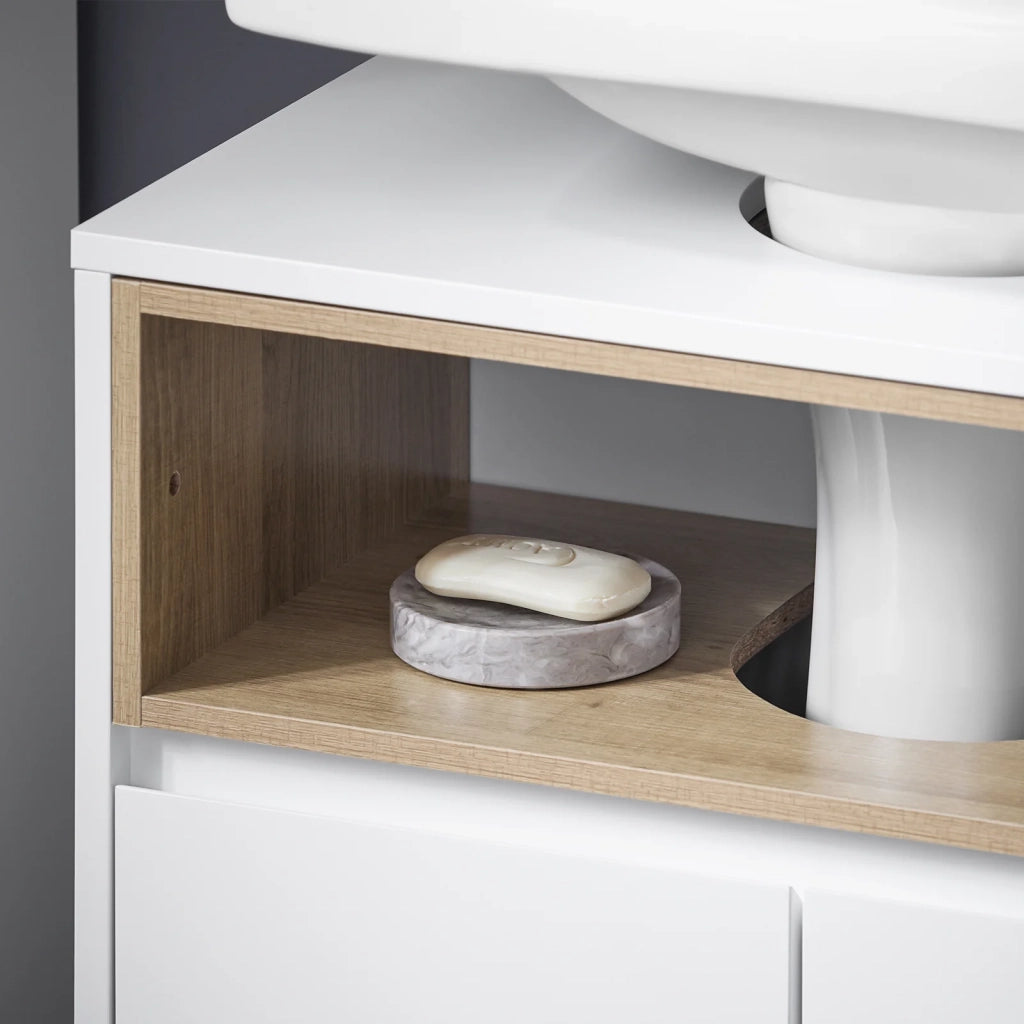 Mobile sottolavabo con 2 ante senza lavandino Mobiletto per lavandino bagno 60x30x61cm Bianco BZR148-W