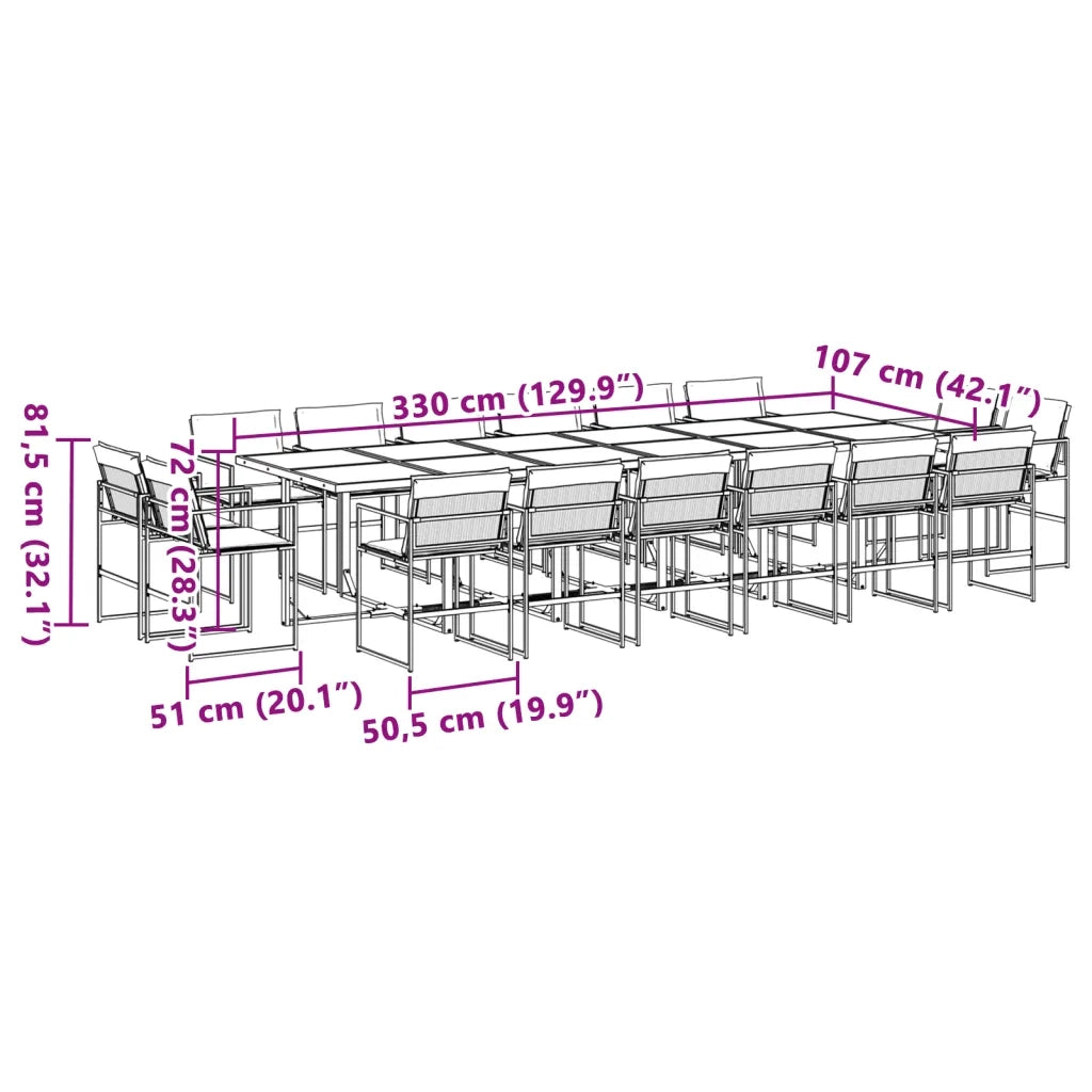 Set da Pranzo da Giardino 17 pz con Cuscini Nero in Textilene 3295082